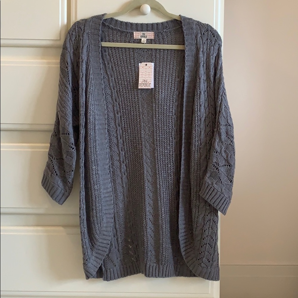 NWT Pink Republic Grey Cable Knit Cardigan Sweater